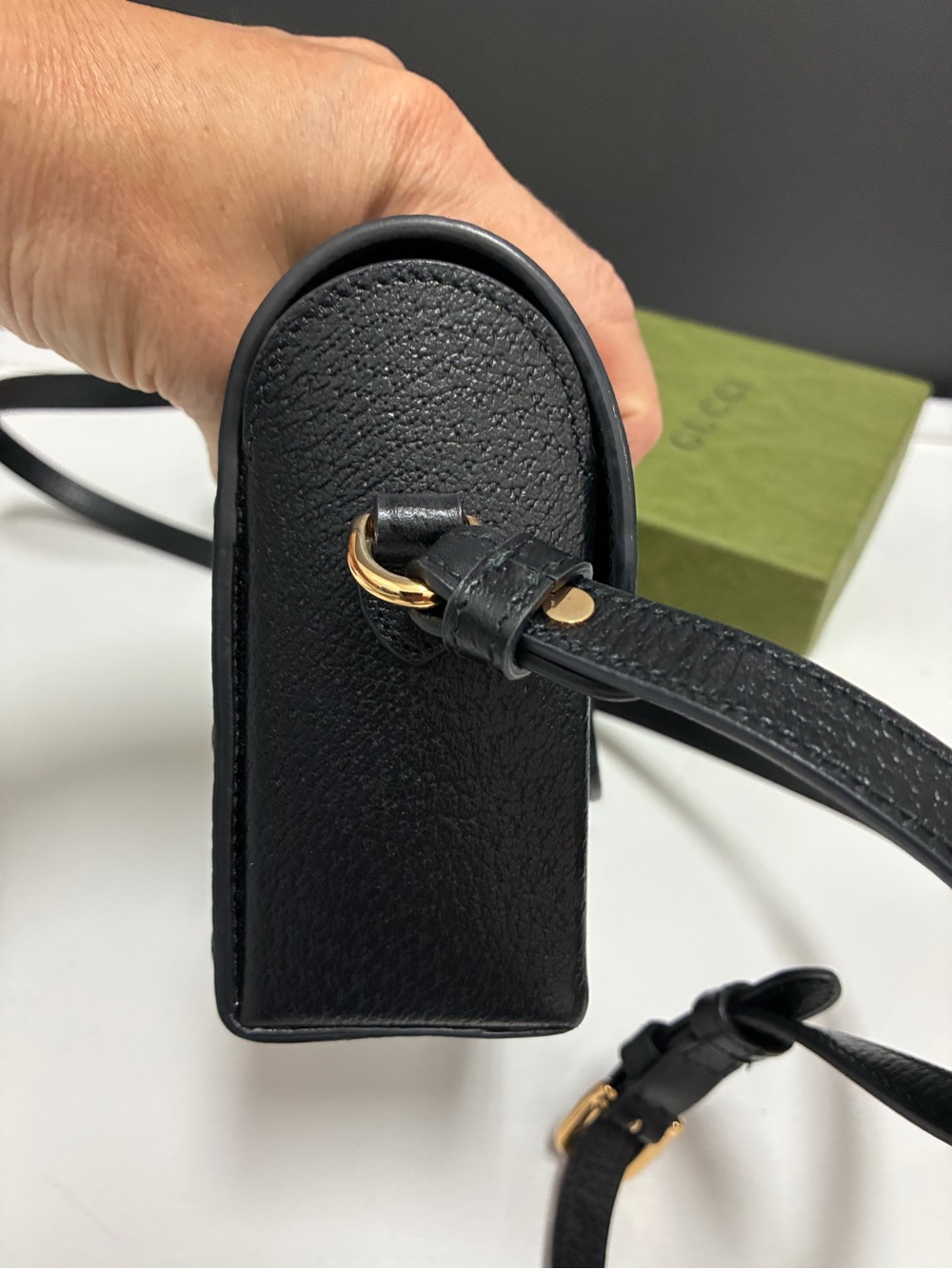 Gucci NWT 1955 Horsebit Black Pebbled Leather Crossbody Bag Authentic - Picture 6 of 12